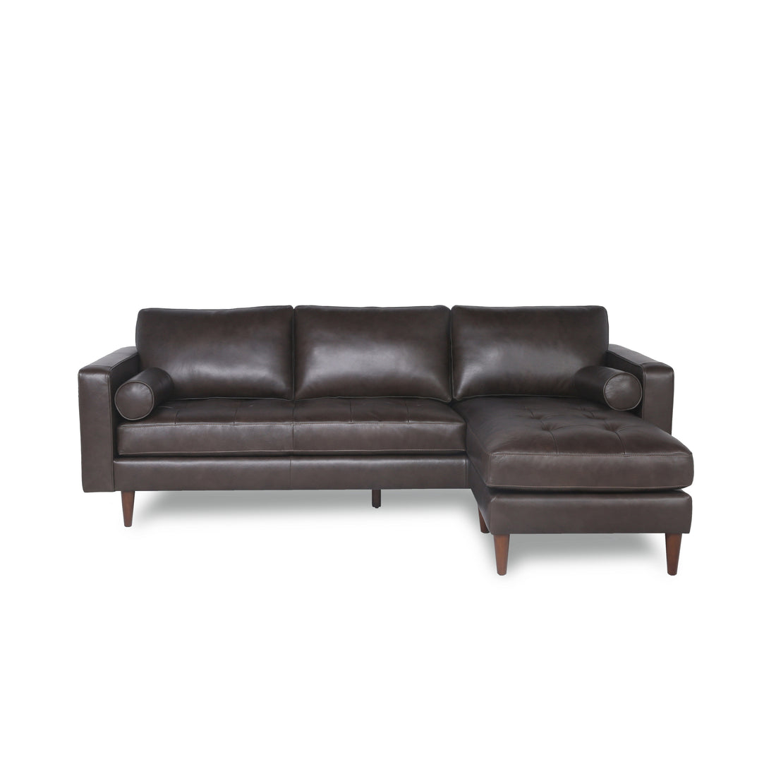 Mid Century Tufted Leather Sectional With Reversible Chaise Espresso Leather 3 Seat