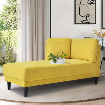 Video 65" Mid Century Modern Linen Fabric Corner Lounge Chair, Upholstered Indoor Chaise Lounge,Sleeper Sofa Bed,Leisure Sofa Recliner For Bedroom,Office,Small Living Room & Apartment,3 Colors Yellow Fabric Fabric