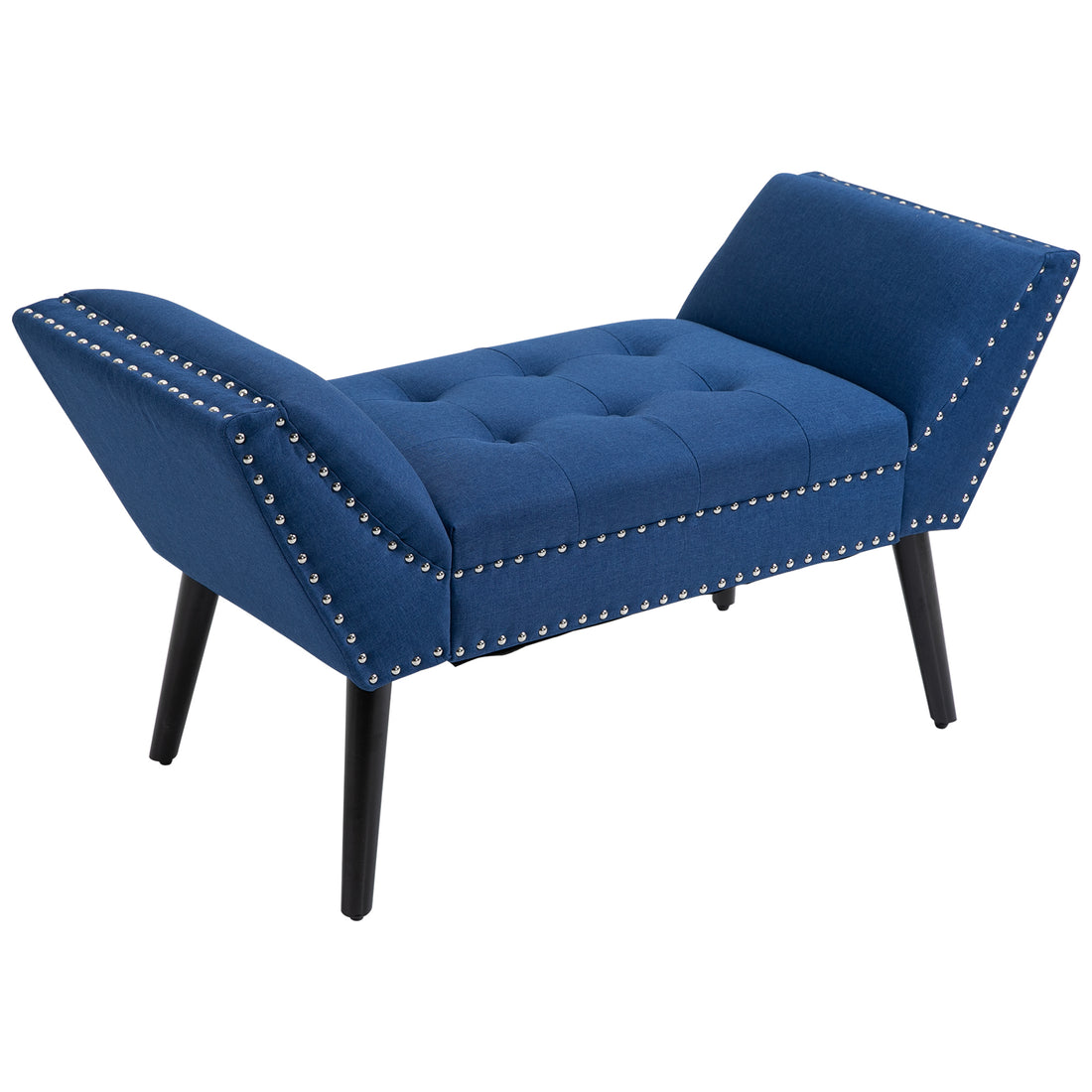 Homcom Modern Button Tufted Sitting Bench, Accent Fabric Upholstered Ottoman For Bedroom Or Living Room, Blue Blue Polyester