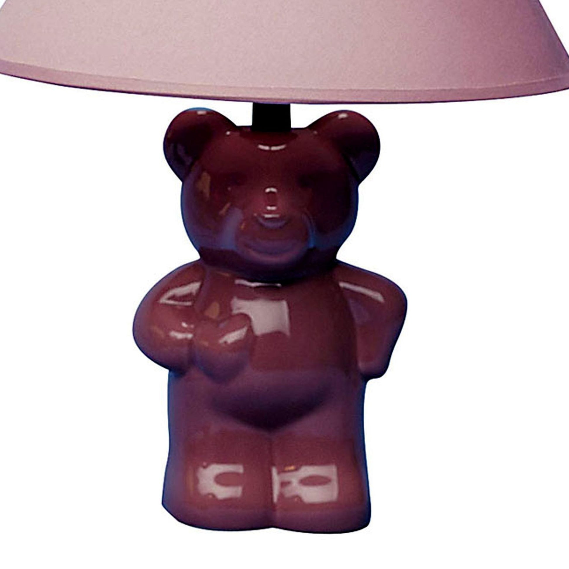 13" Tall Ceramic Table Lamp, Teddy Bear Design With Pink Finish, Linen Shade Pink Ceramic