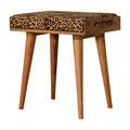 Solid Wood Leopard Velvet Tray Style Footstool Brown Oak Light Brown Velvet Velvet Primary Living Space Modern,Wild Style Mango Footstool Wood Solid Wood