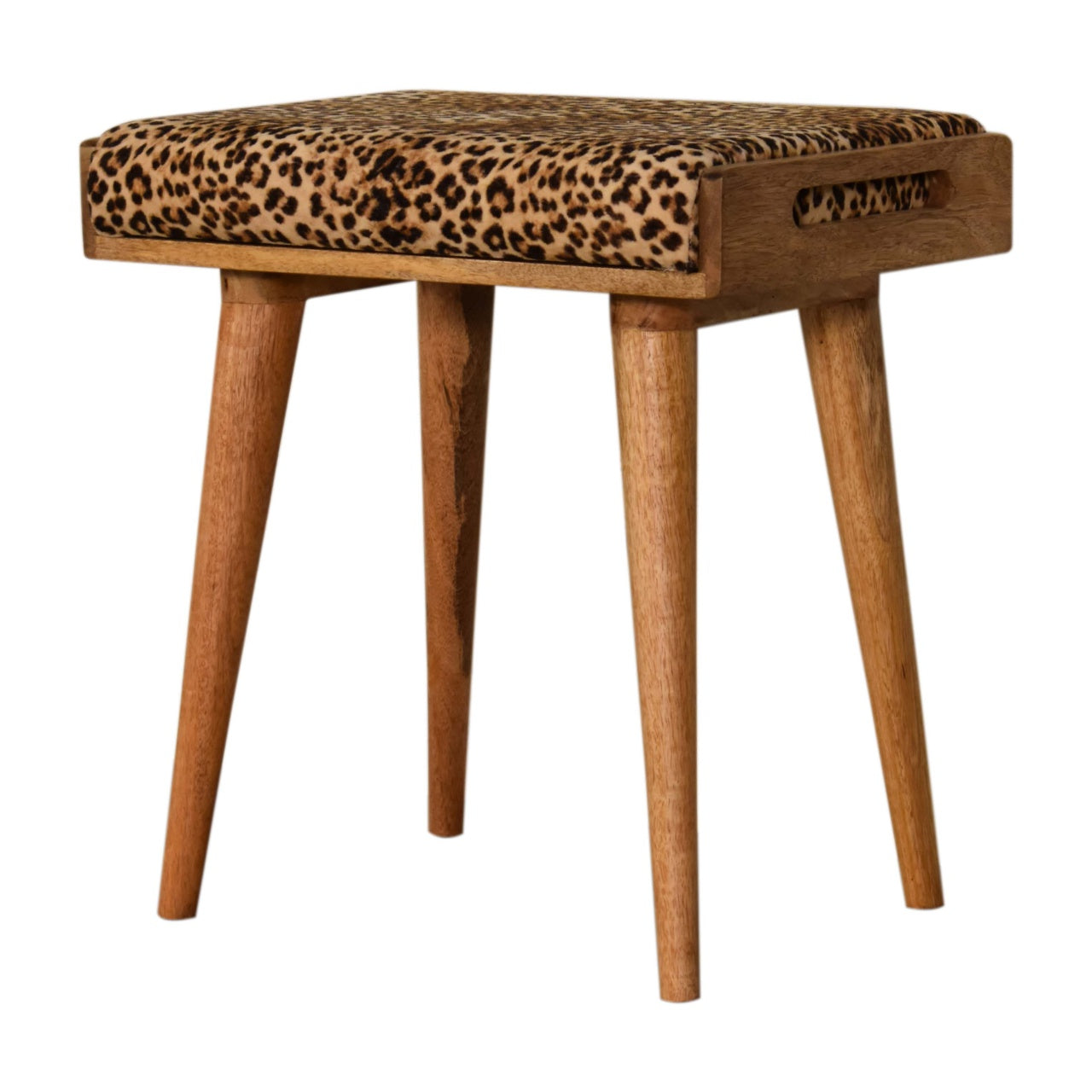 Solid Wood Leopard Velvet Tray Style Footstool Brown Oak Light Brown Velvet Velvet Primary Living Space Modern,Wild Style Mango Footstool Wood Solid Wood