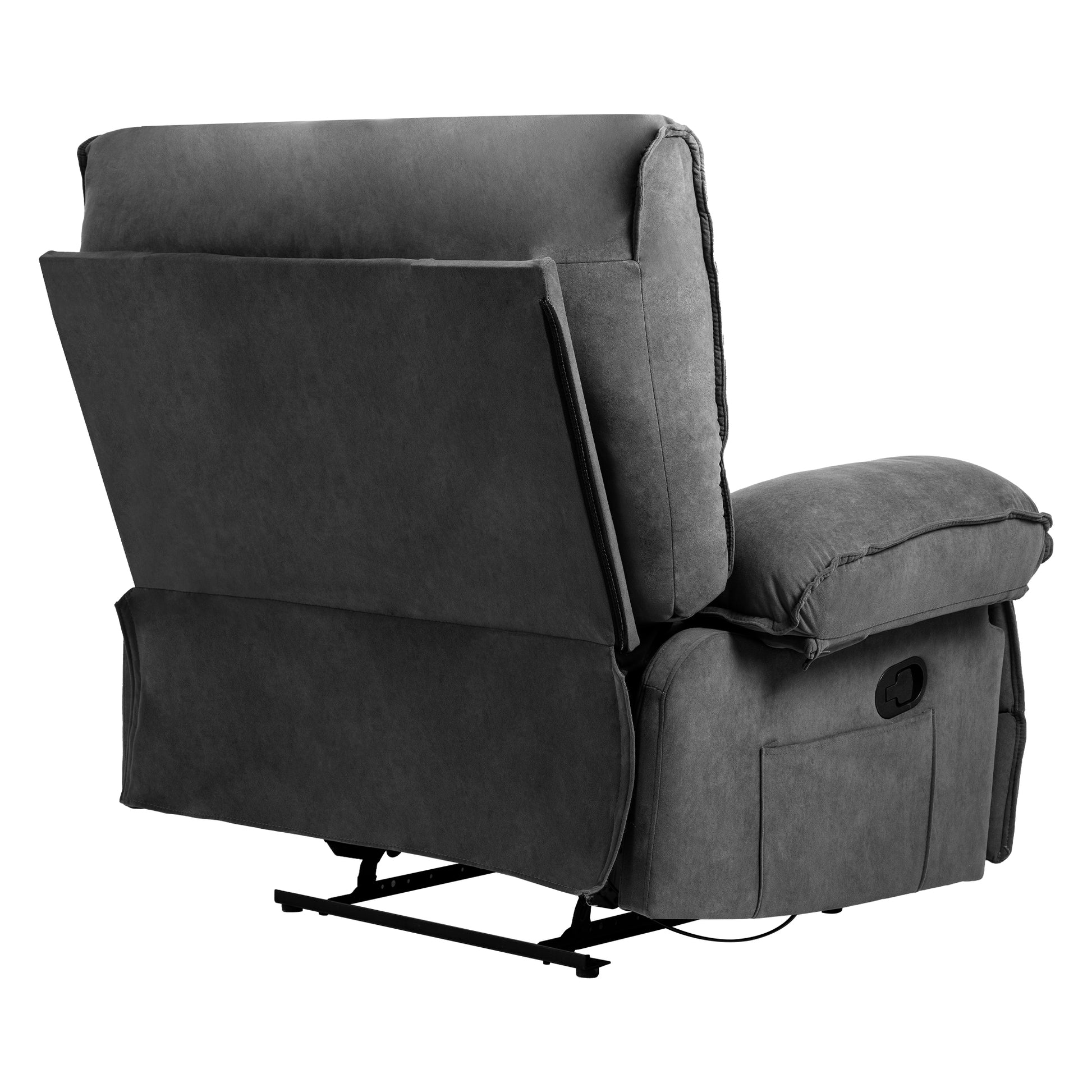 Oversized Manual Recliner Chair Sofa For Living Room Grey Velvet Manual Handle Metal Primary Living Space Soft Cushion Back Heavy Duty American Design,American Traditional,Classic Pillow Top Arms Foam Velvet