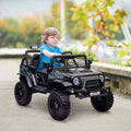 Qaba 12V Ride On Truck, Battery Powered Kids Electric Car With Parent Remote, 4 Suspension Wheels, 3 Mph Max Speed, Music, Horn & Led Lights For Ages 3 6 Years Old, Black Black Plastic