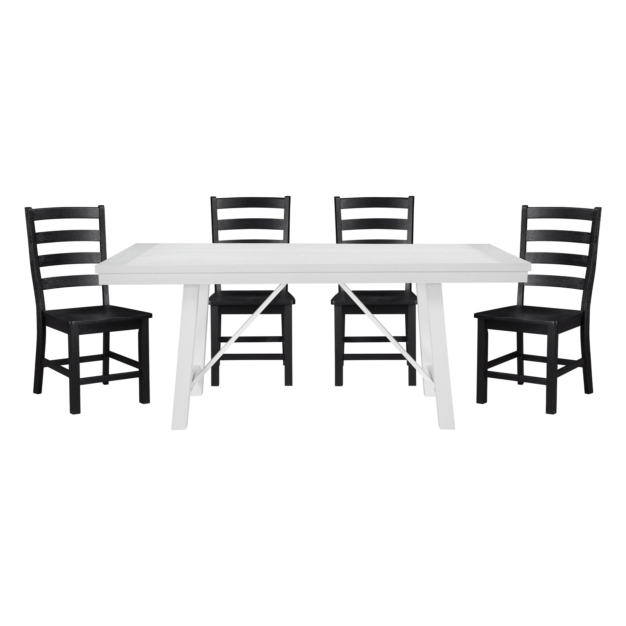 Modern Contemporary Black White 5Pc Dining Set Table And 4 Side Chairs Set Wooden Kitchen Dining Furniture Casual Style Wood Wood Black White Seats 4 Wood Dining Room 72 Inches Casual,Farmhouse Rectangular Dining Table With Chair Wood