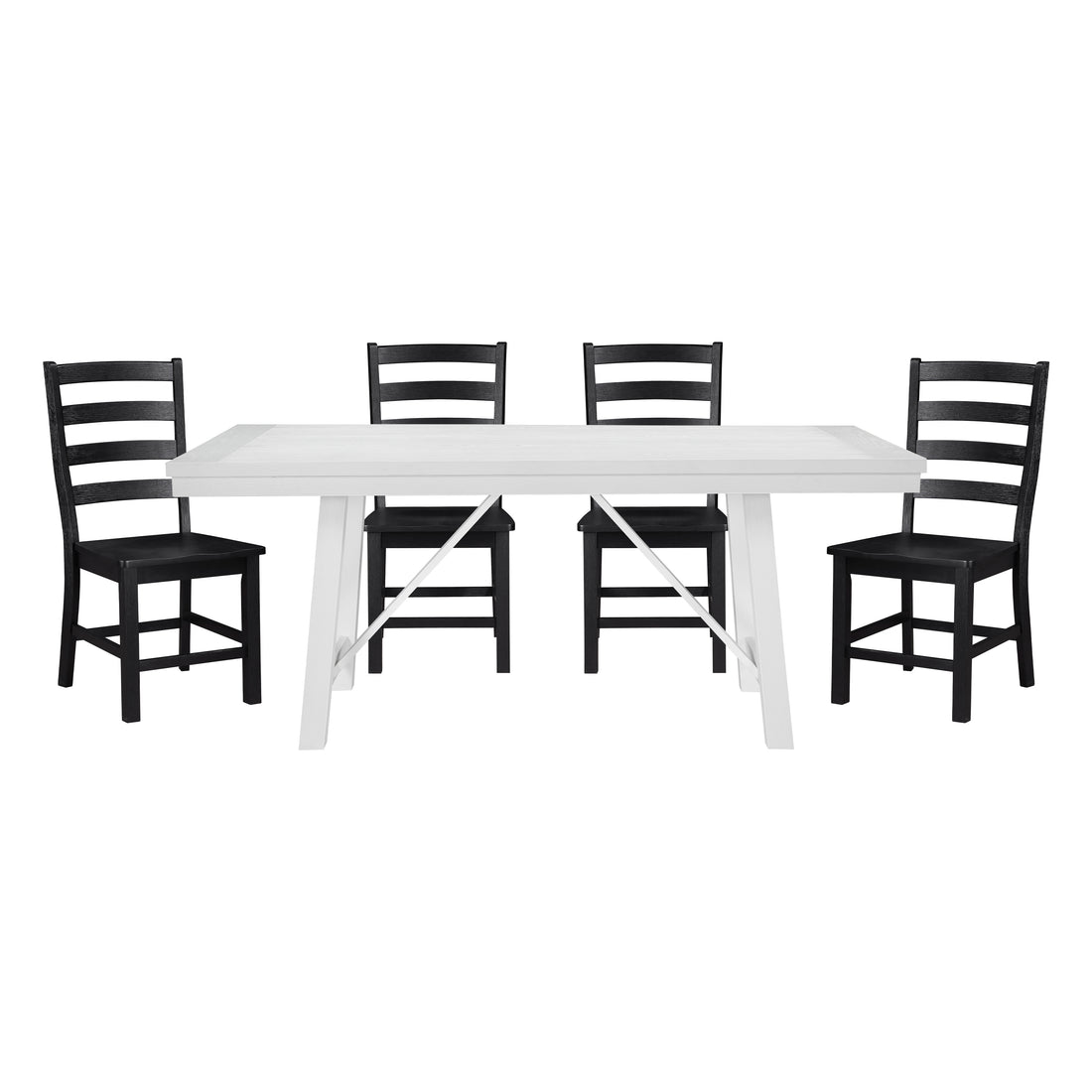 Modern Contemporary Black White 5Pc Dining Set Table And 4 Side Chairs Set Wooden Kitchen Dining Furniture Casual Style Wood Wood Black White Seats 4 Wood Dining Room 72 Inches Casual,Farmhouse Rectangular Dining Table With Chair Wood