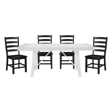 Modern Contemporary Black White 5Pc Dining Set Table And 4 Side Chairs Set Wooden Kitchen Dining Furniture Casual Style Wood Wood Black White Seats 4 Wood Dining Room 72 Inches Casual,Farmhouse Rectangular Dining Table With Chair Wood