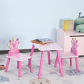 Qaba 3 Piece Kids Wooden Table And Chair Set With Crown Pattern Gift For Girls Toddlers Arts Reading Writing Age 2 4 Years Pink Pink Wood