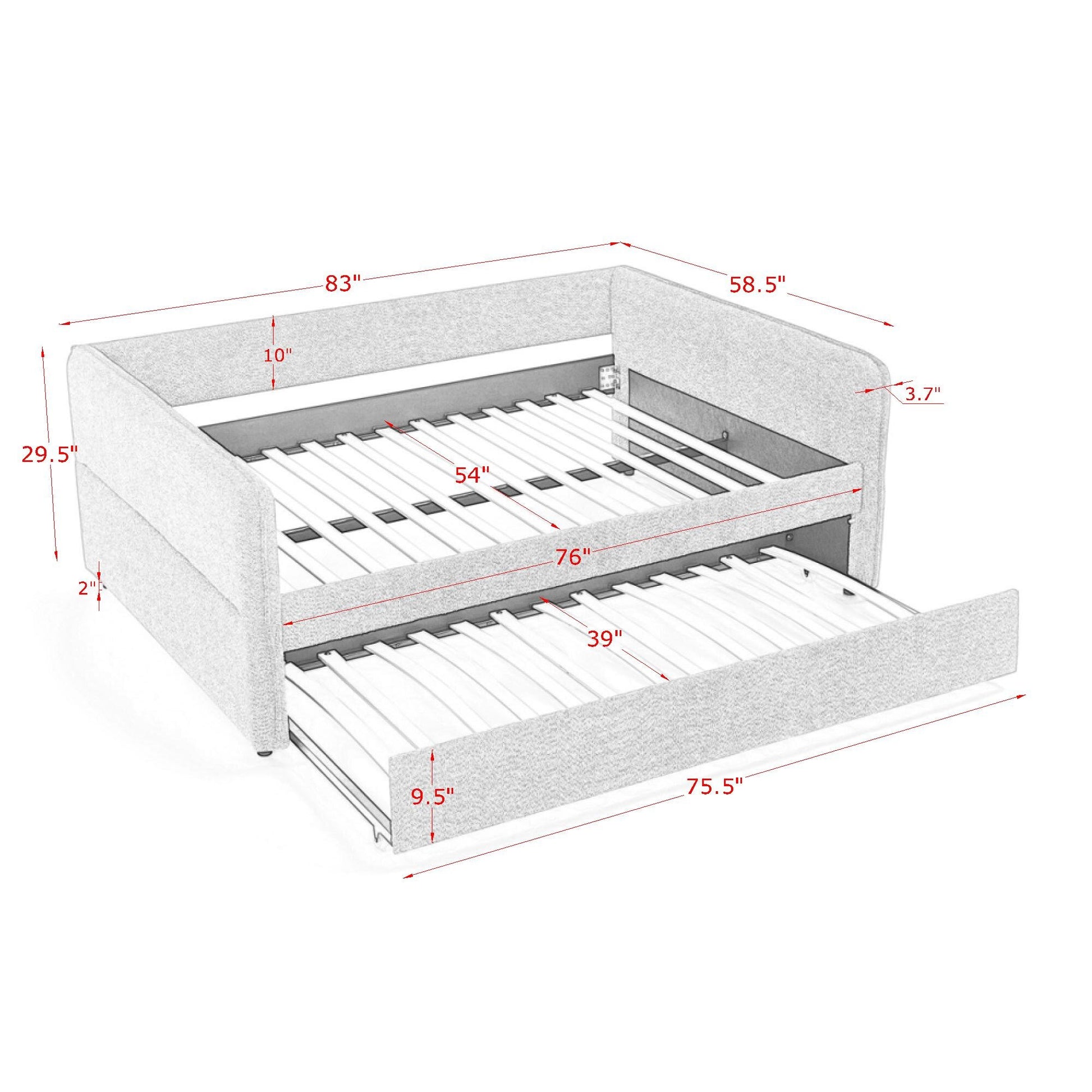 Daybed With Trundle Upholstered Tufted Sofa Bed, Full Size, Boucle Fabric, Grey 83"X58.5"X29.5" Grey Linen