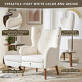 Mid Century Accent Chair, Ivory White, Modern Retro Club Chair, Birch Frame, Upholstered Teddy Wool Fabric, Single Sofa Armchair For Small Spaces, Living Room, Bedroom, Reading Corner, Balcony,Office Ivory White Espresso Primary Living Space