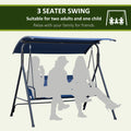 Outsunny 3 Person Porch Swing Bench With Stand & Adjustable Canopy, Armrests, Steel Frame For Outdoor, Garden, Patio, Porch & Poolside, Dark Blue Blue Steel