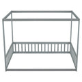 Full Size Canopy Frame Floor Bed With Fence, Guardrails,Grey Full Grey American Design Pine