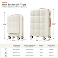 Luggage Sets 3 Piece, 20 Inch With Usb Port And Front Opening Design, Abs Hard Shell Luggage With Spinner Wheels, Cup Holder, White White Abs