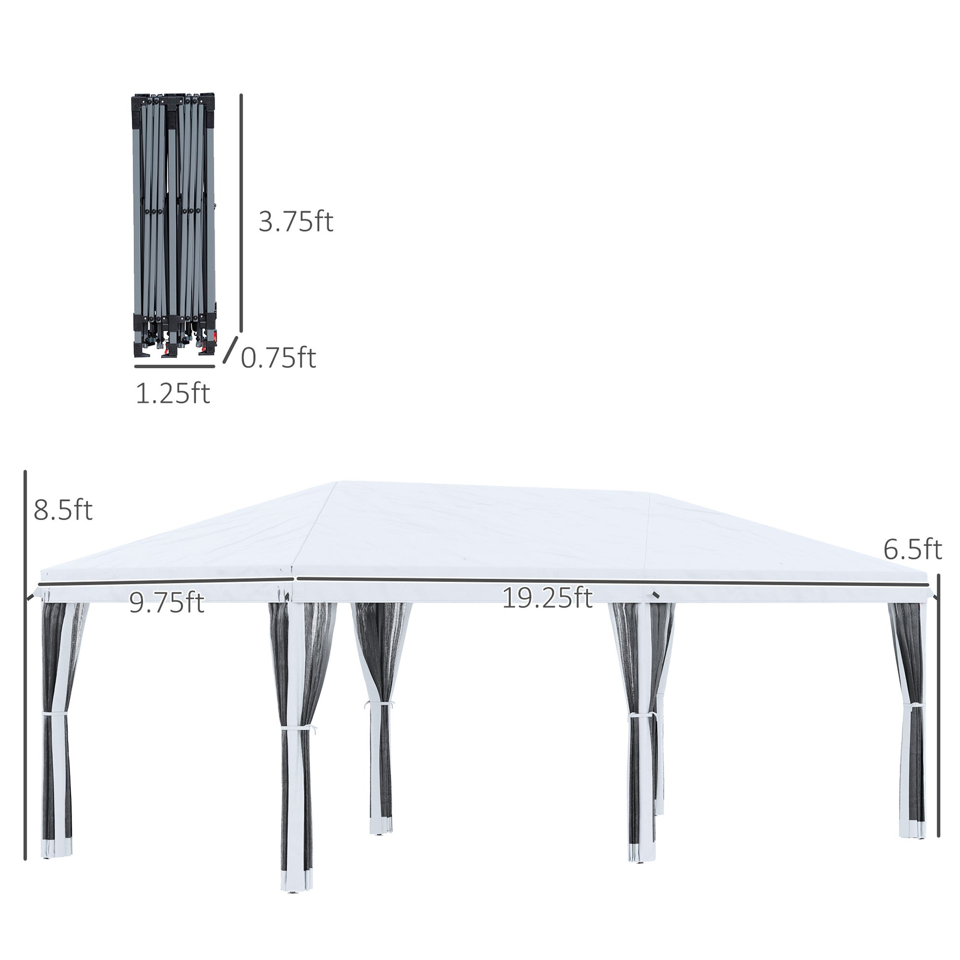 Outsunny 10' X 20' Pop Up Canopy Tent With Netting, Heavy Duty Instant Sun Shelter, Large Tents For Parties With Carry Bag For Outdoor, Garden, Patio, Cream White White Steel