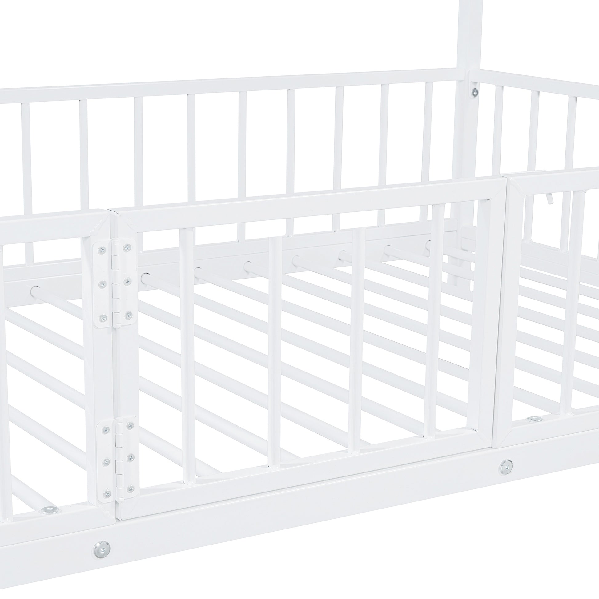 Twin Over Twin Size Metal Bunk Bed With Slide And Guardrails, White Twin White Metal