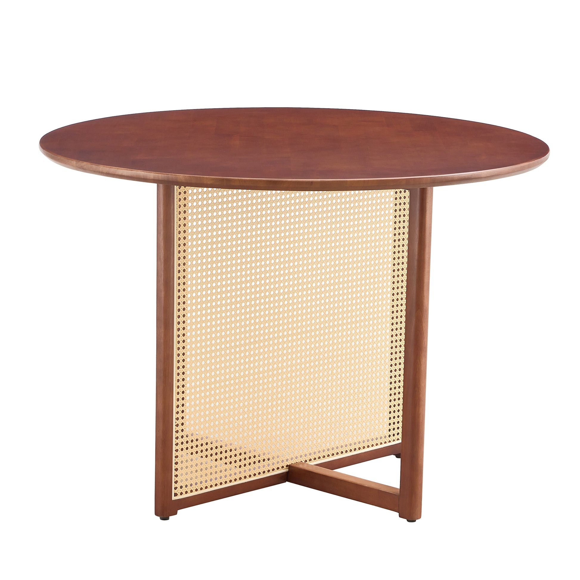 Table And Chair Set, Ancient Style Solid Wood Dining Table, Imitation Rattan Table Legs, Beautiful Simple Solid Wood Dining Chair, Perfect For Dinner, Meetings, Home And Office Decoration Walnut Rubber Wood