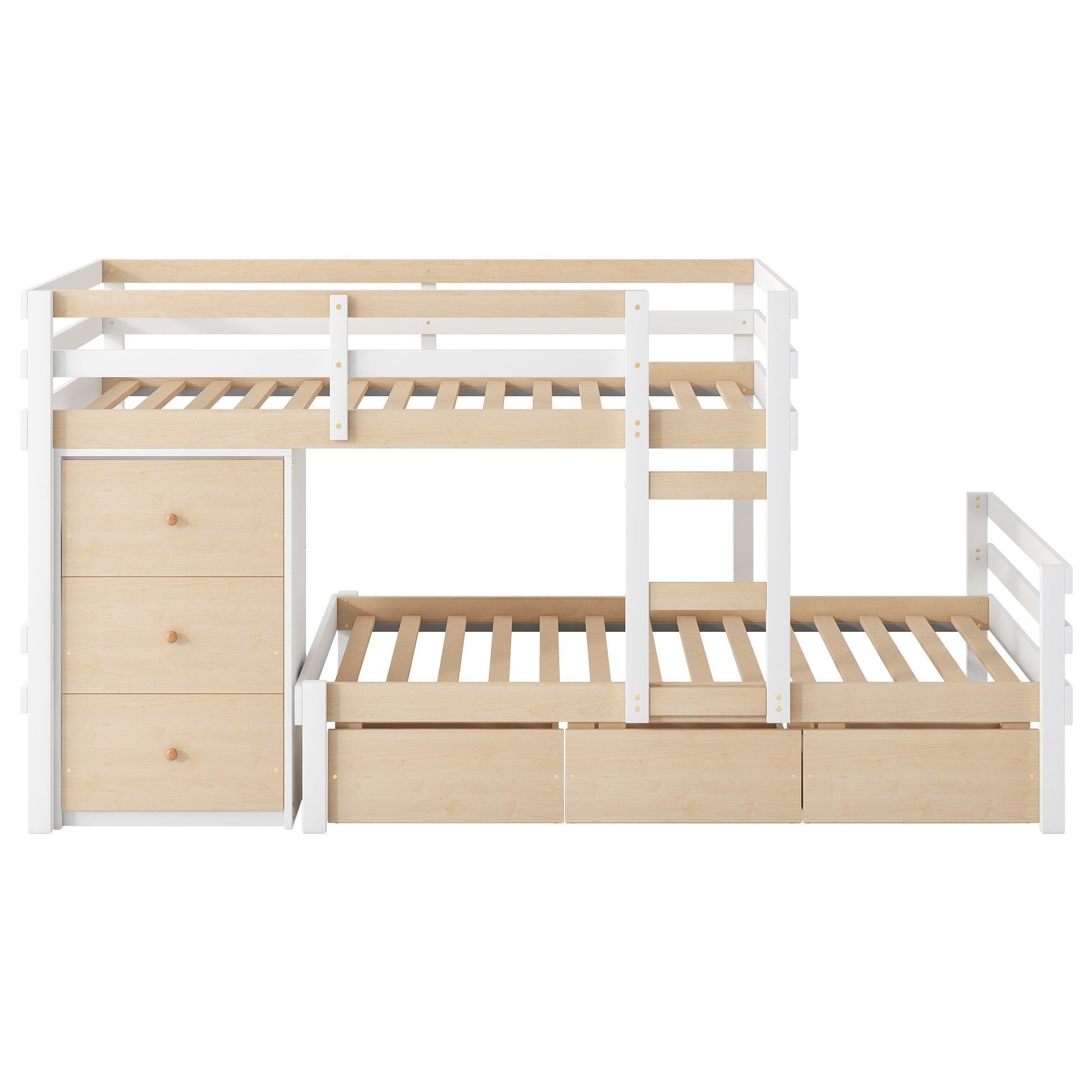 Twin Over Twin Loft Bunk Bed With Drawers And Ladder, Natural Twin Natural Pine