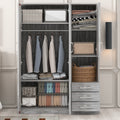 2 Doors Wooden Wardrobe Storage For Bedroom, With Shelves And 3 Drawers, Gray Gray Particle Board