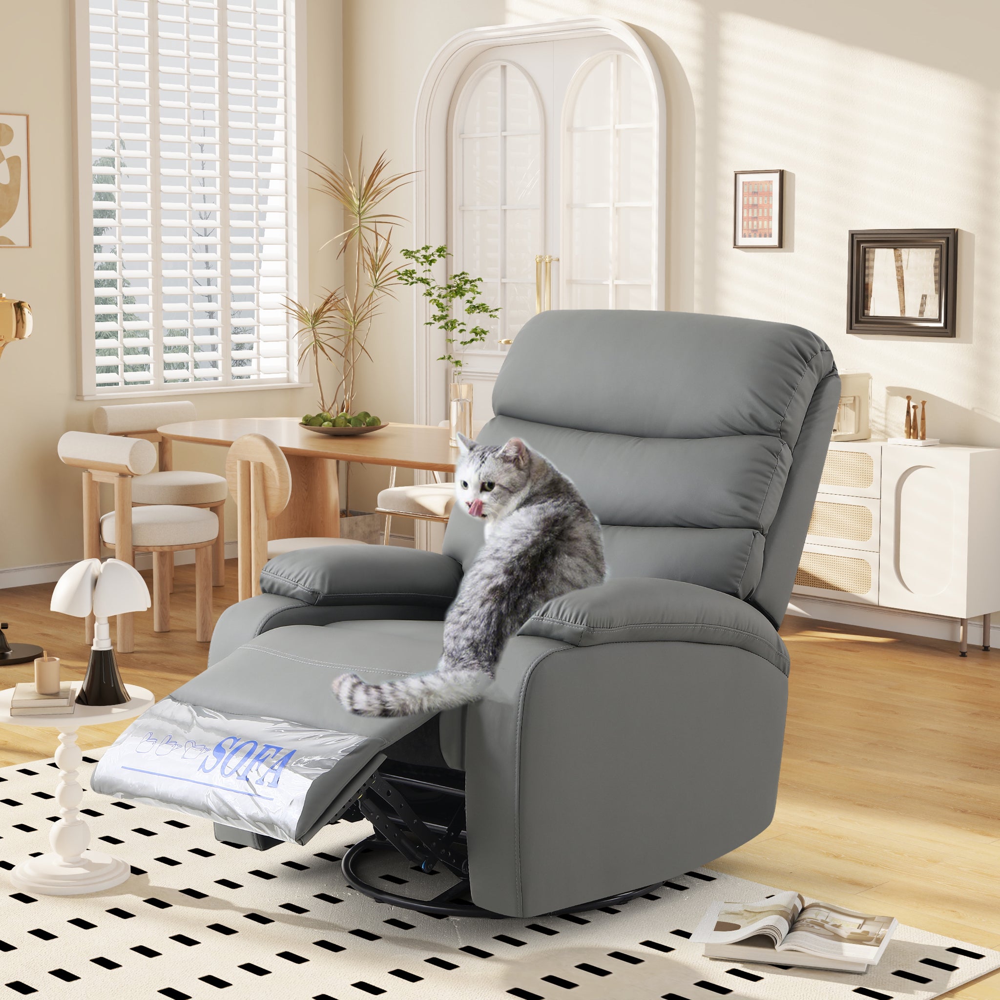 Rocking Recliner Chair,360 Degree Swivel Nursery Rocking Chair,Glider Chair,Modern Small Rocking Swivel Recliner Chair For Bedroom,Living Room Chair Home Theater Seat Dark Grey Gray Gray Faux Leather Manual Push Button Primary Living Space Soft Loose