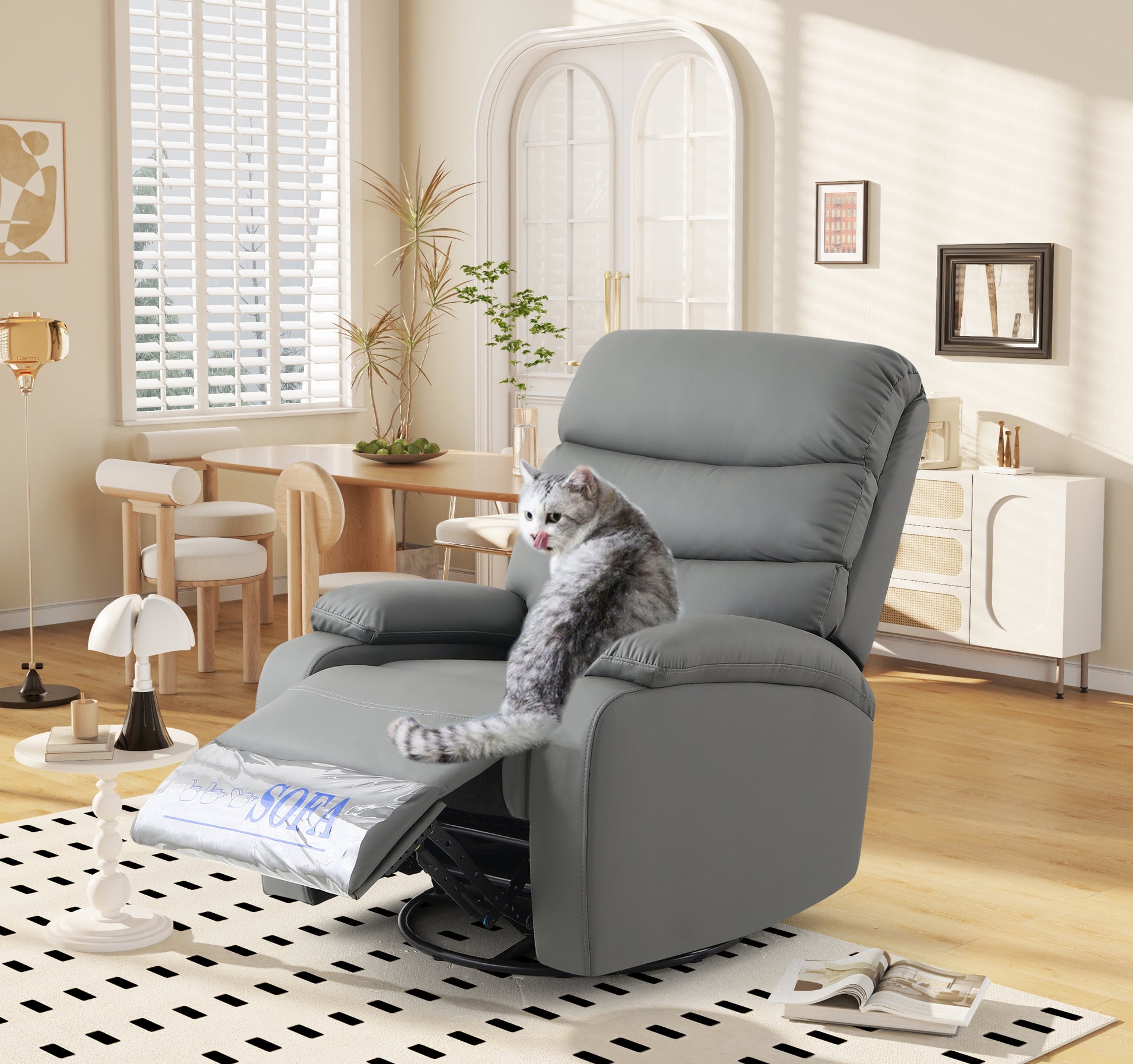 Rocking Recliner Chair,360 Degree Swivel Nursery Rocking Chair,Glider Chair,Modern Small Rocking Swivel Recliner Chair For Bedroom,Living Room Chair Home Theater Seat Dark Grey Gray Gray Faux Leather Manual Push Button Primary Living Space Soft Loose