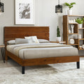 Mid Century Modern Solid Wood Bed Frame Full Size Platform Bed With Three Piece Headboard Design, No Box Spring Needed, Brown Full Brown Pine