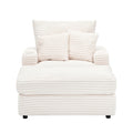 39 Inch Spring Upholstered Armchair And Ottoman Set Comfortable Single Sofa With Cup Holder And Corduroy Fabric, Perfect For Living Room Or Bedroom White Corduroy 1 Seat