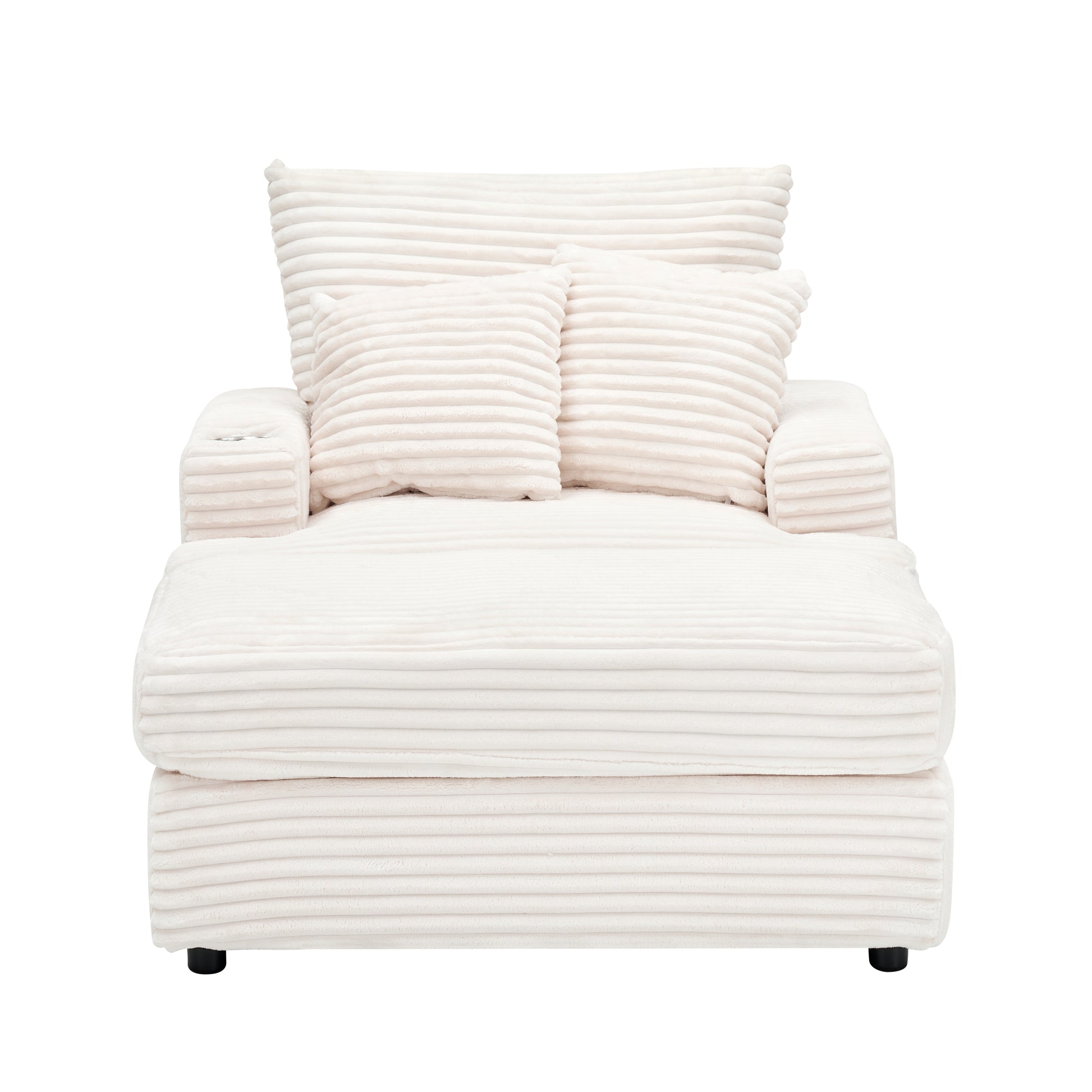 39 Inch Spring Upholstered Armchair And Ottoman Set Comfortable Single Sofa With Cup Holder And Corduroy Fabric, Perfect For Living Room Or Bedroom White Corduroy 1 Seat