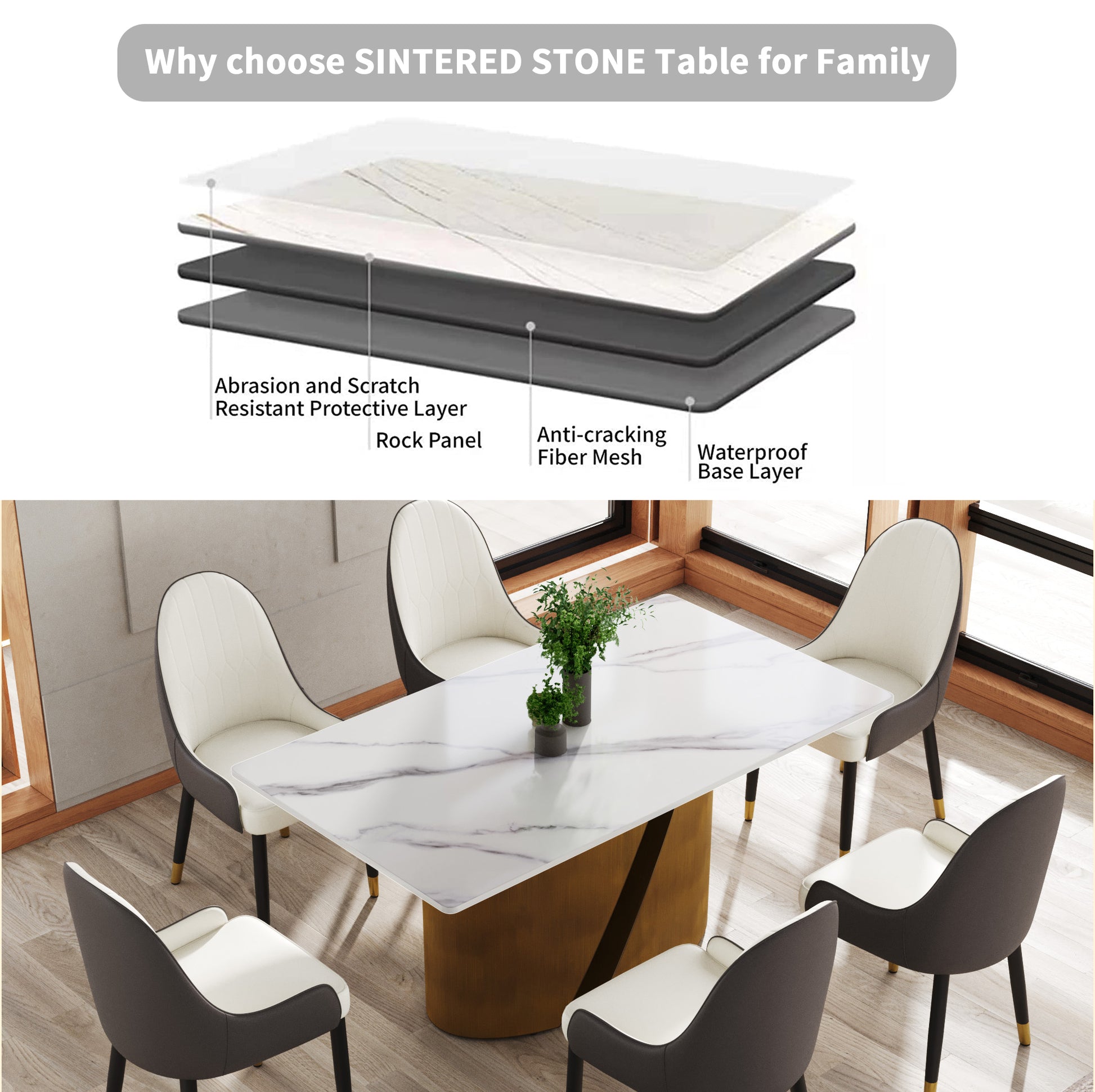 63 "Modern Artificial Stone White Panel Bronze Iron Metal Legs Can Accommodate 6 8 People Antique Brass,White Dining Room Metal Sintered Stone