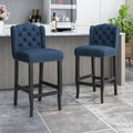 Vienna Contemporary Fabric Tufted Wingback 31 Inch Counter Stools, Set Of 2, Navy Blue And Dark Brown Navy Blue Fabric