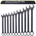 Jumbo Combination Wrench Set Extra Large, Metric, 11 Piece, 34 To 50Mm,Black Oxide, With Pouch Black Carbon Steel