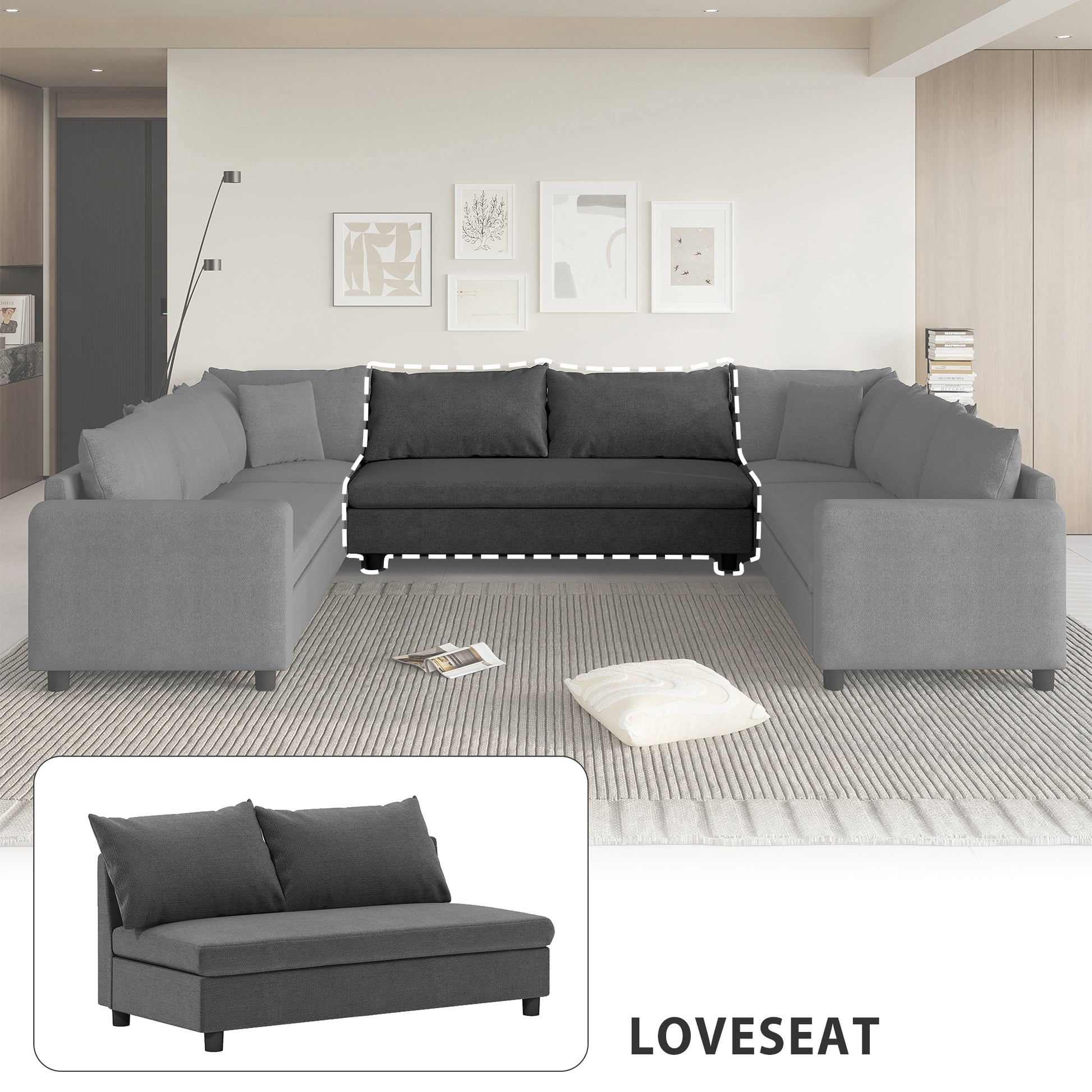 Modular Piece Loveseat, Part Of Sectional Sofa,Chenille,Minimalist Style,2 Colors,Not For Separate Use Gray Chenille 2 Seat