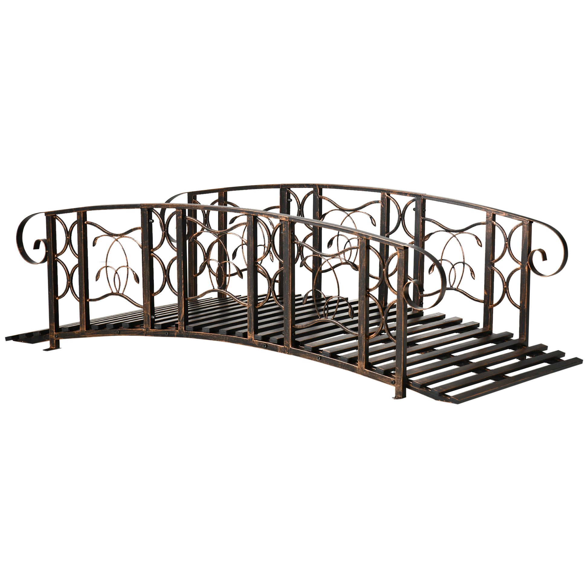 Outsunny 6' Metal Arch Backyard Garden Bridge With 660 Lbs. Weight Capacity, Safety Siderails, Vine Motifs, Easy Assembly For Backyard Creek, Stream, Pond, Brown Brown Steel