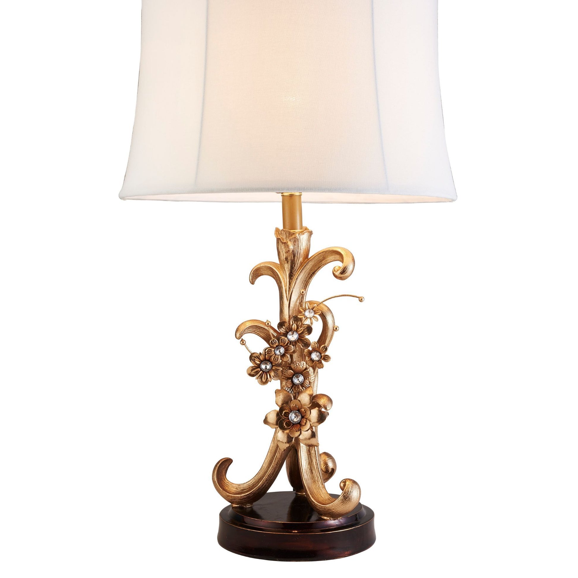 28" Tall Polyresin Table Lamp "Athena" With Bronze Finish With Flower Accents Gold Metal