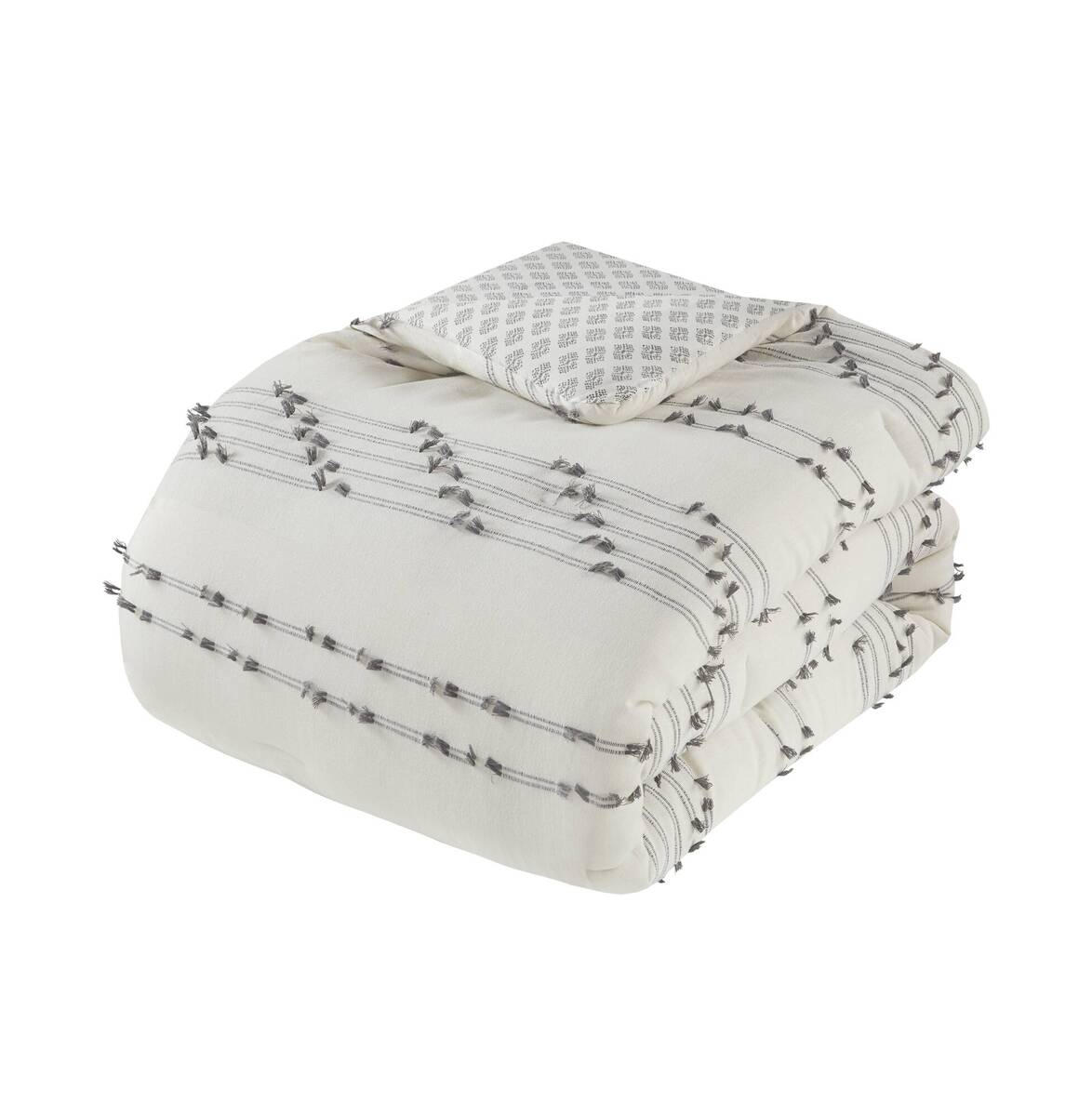 3 Piece Cotton Jacquard Comforter Set Ivory Full Queen Queen Ivory Cotton