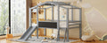 Twin Size Loft Bed With Ladder And Slide, House Bed With Blackboard And Light Strip On The Roof, Gray Twin Gray Solid Wood Mdf