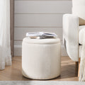 2 Piece Set Round Chenille Storage Ottoman, Equipped With A Drum Shaped Small Stool, Storage Space, And Mdf Made Desktop Panel Beige 23.62