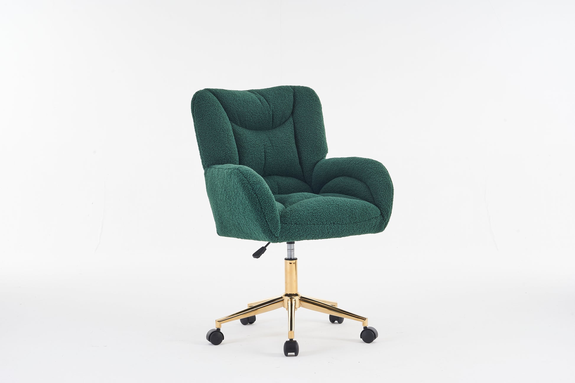 005 Teddy Fabric 360 Swivel Home Office Chair With Gold Metal Base And Universal Wheels,Green Solid Green Office Sponge Wipe Clean Modern Office Chairs Tufted Back Foam Swivel Teddy