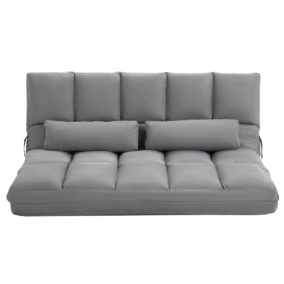 Homcom Convertible Floor Sofa Chair, Folding Couch Bed, Guest Chaise Lounge With 2 Pillows, Adjustable Backrest And Headrest, 51.25" L, Light Gray Light Gray Polyester