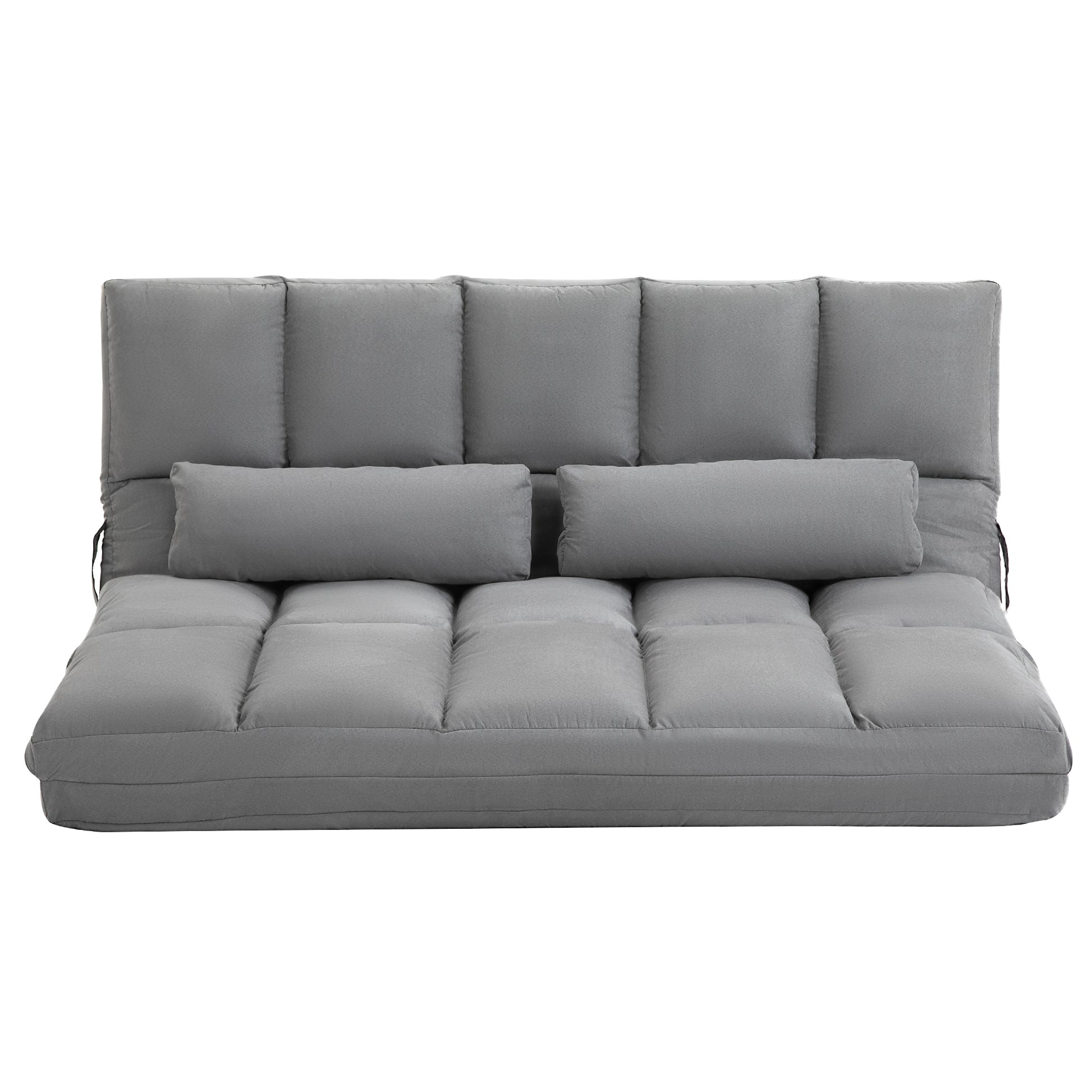 Homcom Convertible Floor Sofa Chair, Folding Couch Bed, Guest Chaise Lounge With 2 Pillows, Adjustable Backrest And Headrest, 51.25" L, Light Gray Light Gray Polyester