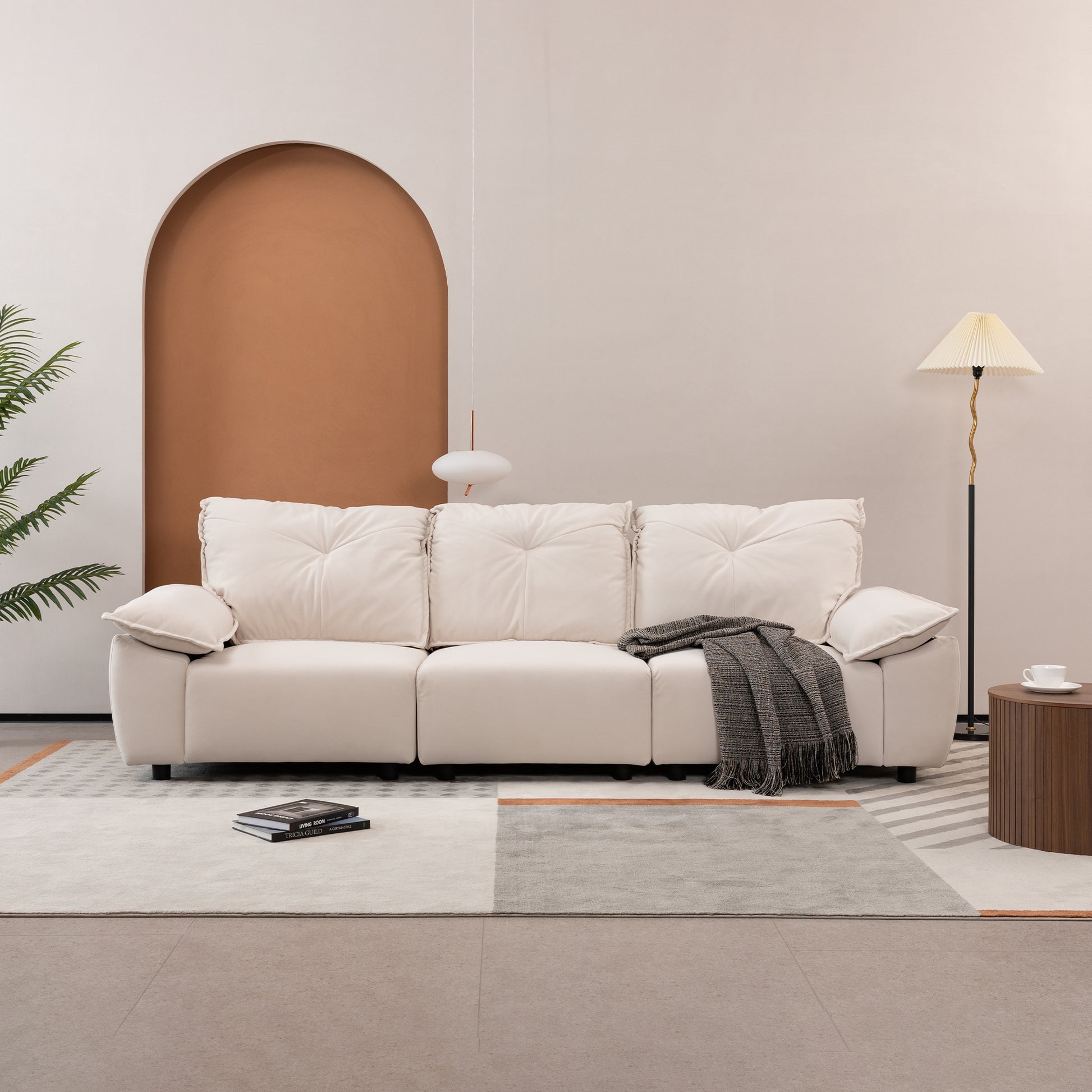 2239 Beige Fabric, Pillowcase Can Be Removed For Cleaning, Backrest Can Also Be Removed, Convenient And Easy To Take Care Of It. Beige Fabric 3 Seat