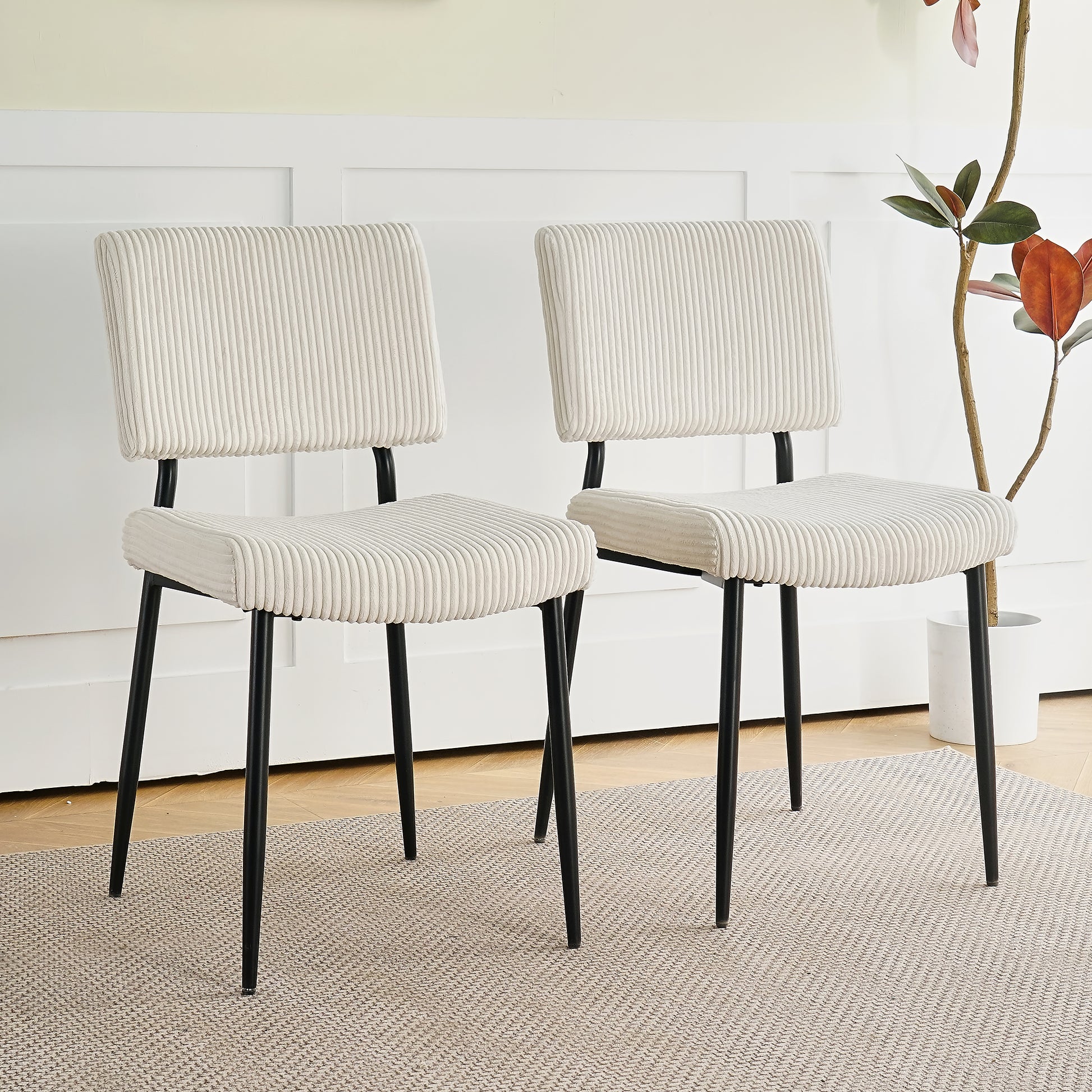 Modern Beige Simple Dining Chair Fabric Upholstered Chairs Home Bedroom Stool Back Dressing Chair Black Metal Legs Set Of 2 Beige Set Of 2 Metal