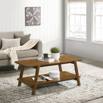 Metz Mid Century Modern Wood Shelf Coffee Table, Walnut Finish Walnut Brown Primary Living Space Mid Century Modern Rubberwood Shelves Coffee & End Tables Rectangular Rubberwood Mdf