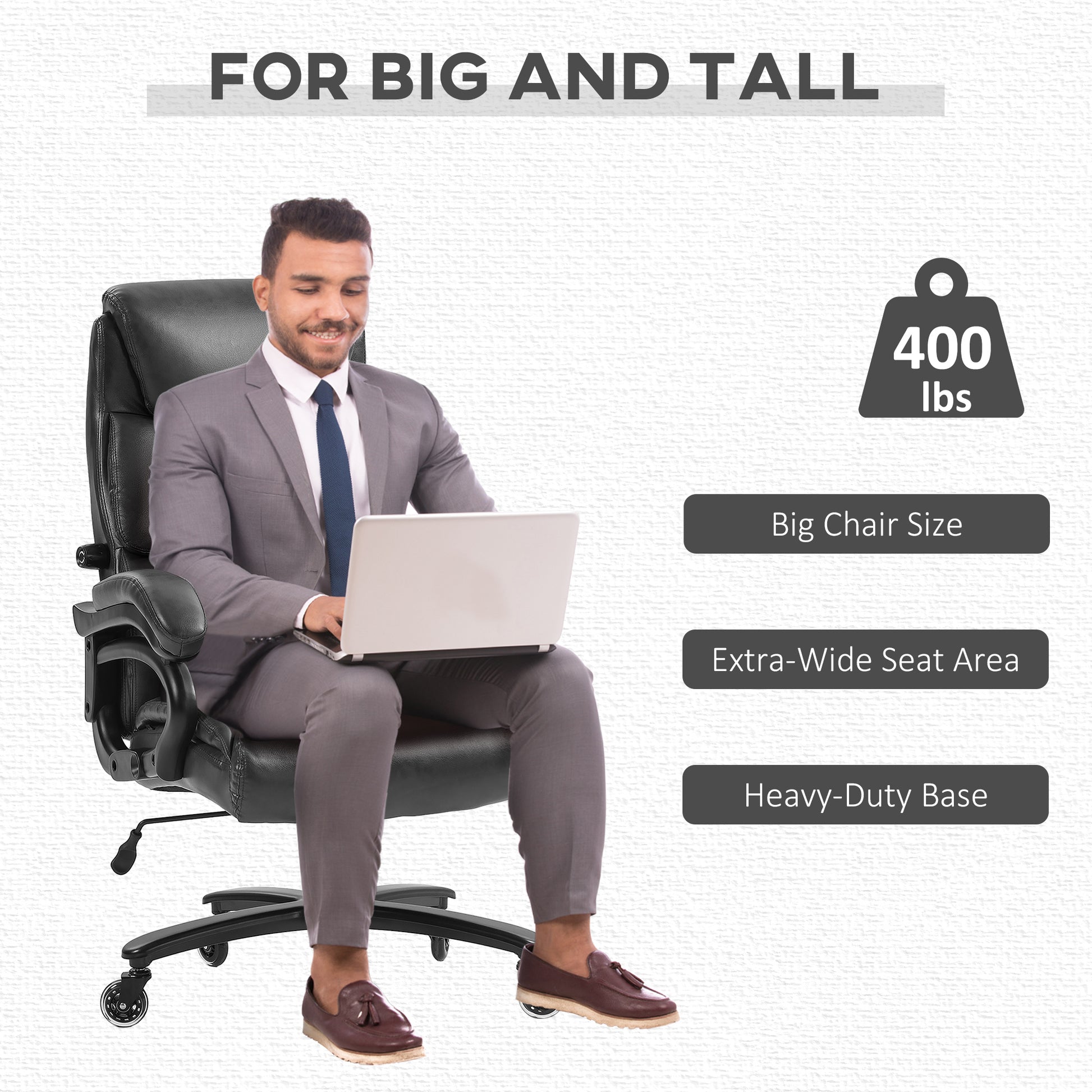 Vinsetto Pu Leather Office Chair For Desk, Big And Tall, 400Lb., Black Black Pu Leather