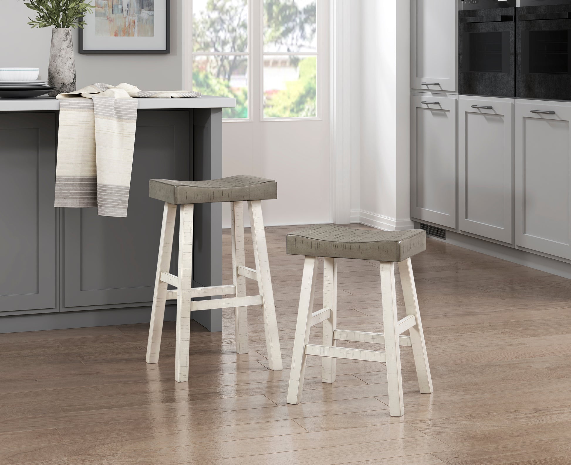 Transitional Design Counter Height Stools Set Of 2Pcs, White And Coffee Finish Solid Rubberwood Furniture Coffee,White Dining Room Transitional Set Of 2 Solid Wood