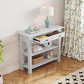 Retro Console Table With Drawer And Two Sturdy Shelves For Entryway, Living Room Antique White Antique White Mdf,Rubber Wood