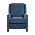 Modern Home Furniture Reclining Chair 1Pc Blue Textured Fabric Upholstered Trim Solid Wood Frame Self Reclining Motion Chair Blue Polyester Wood Modern Solid Wood