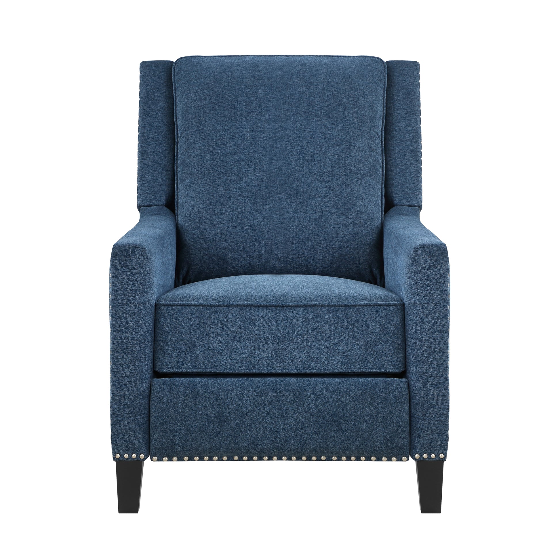 Modern Home Furniture Reclining Chair 1Pc Blue Textured Fabric Upholstered Trim Solid Wood Frame Self Reclining Motion Chair Blue Polyester Wood Modern Solid Wood