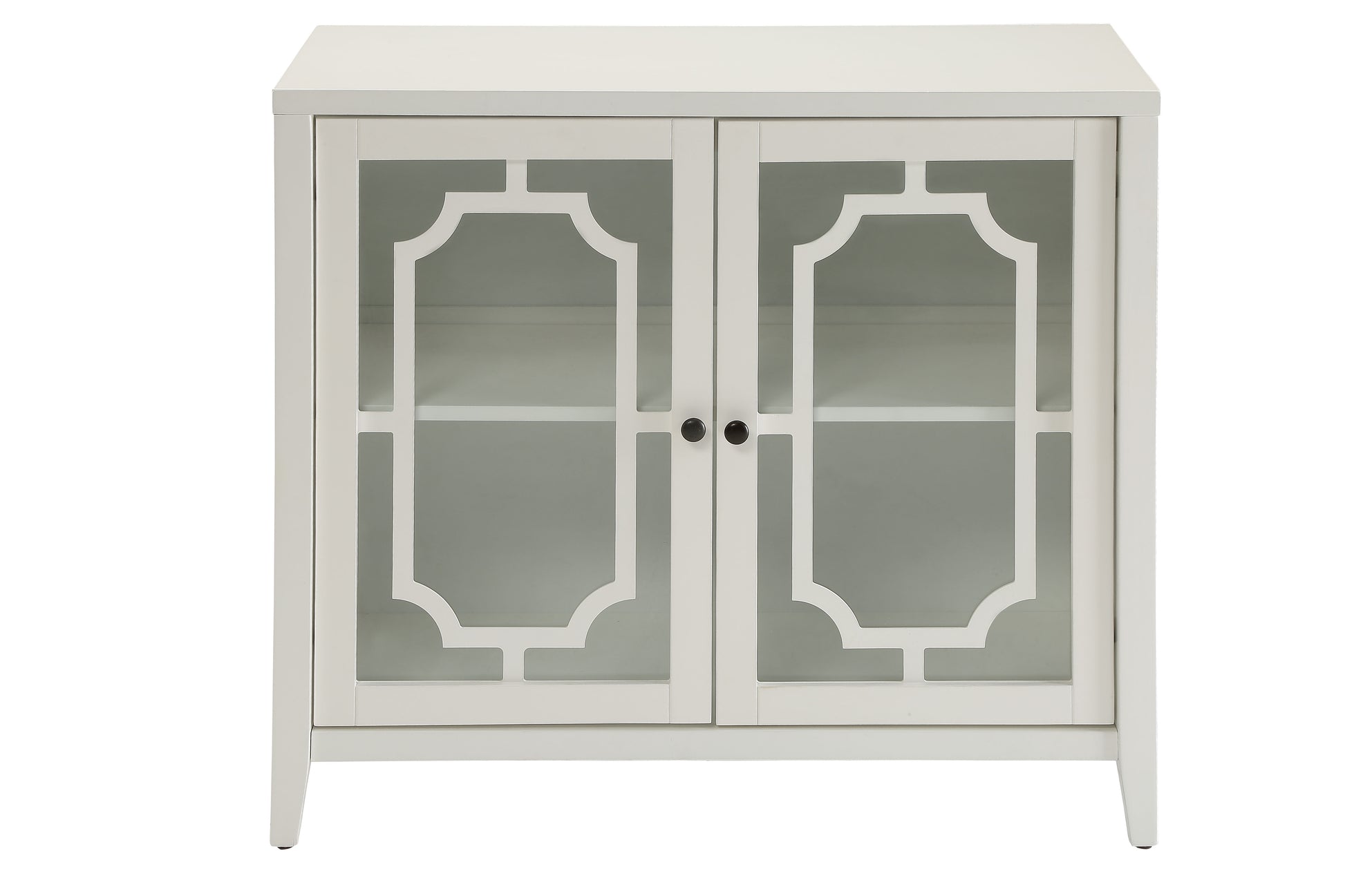 Ceara White Finish Console Cabinet White Glass,Mdf