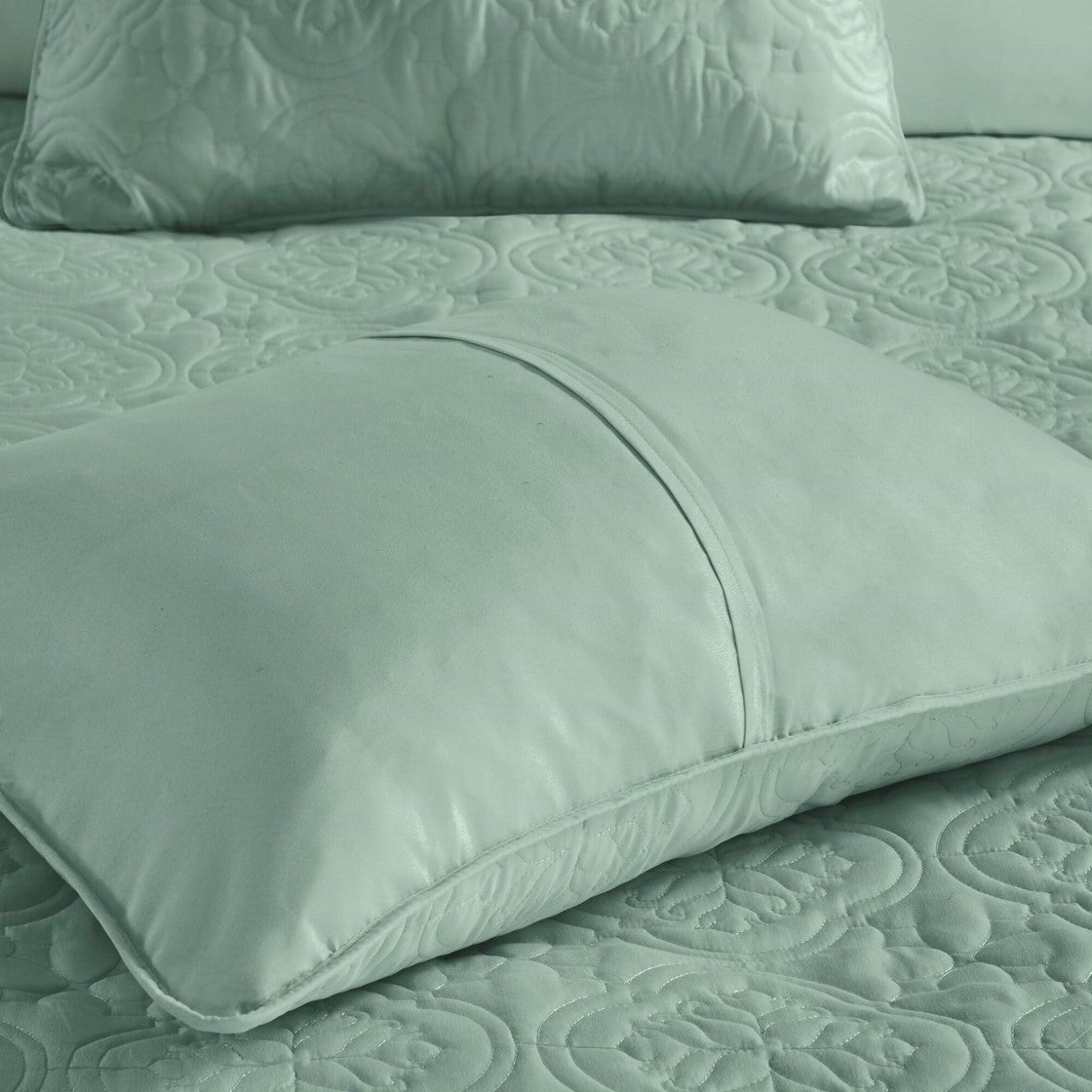 3 Piece Reversible Bedspread Set Seafoam King Cal King King Green Microfiber