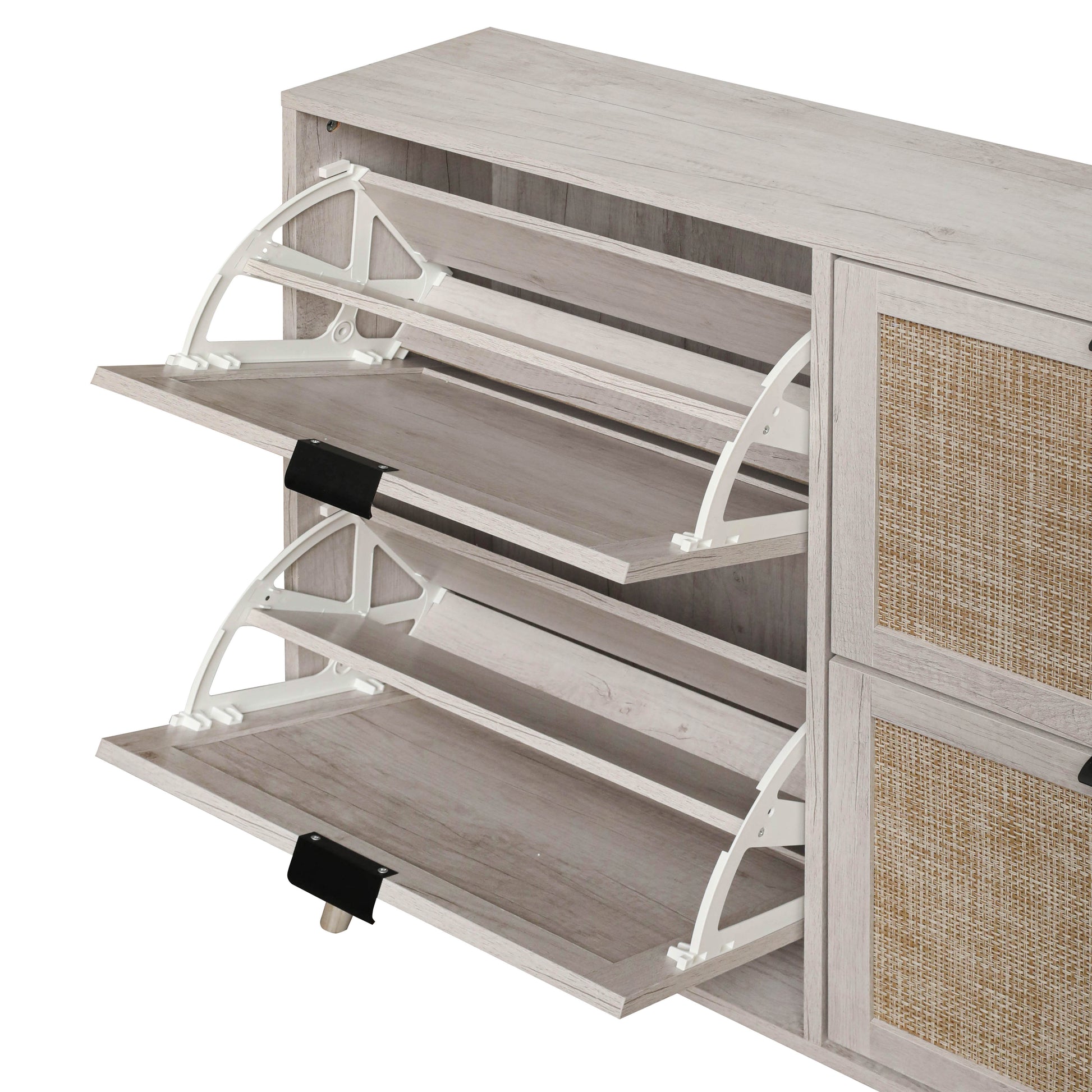 4 Door Shoe Rack, Freestanding Modern Shoe Storage Cabinet, For Entryway White Particle Board